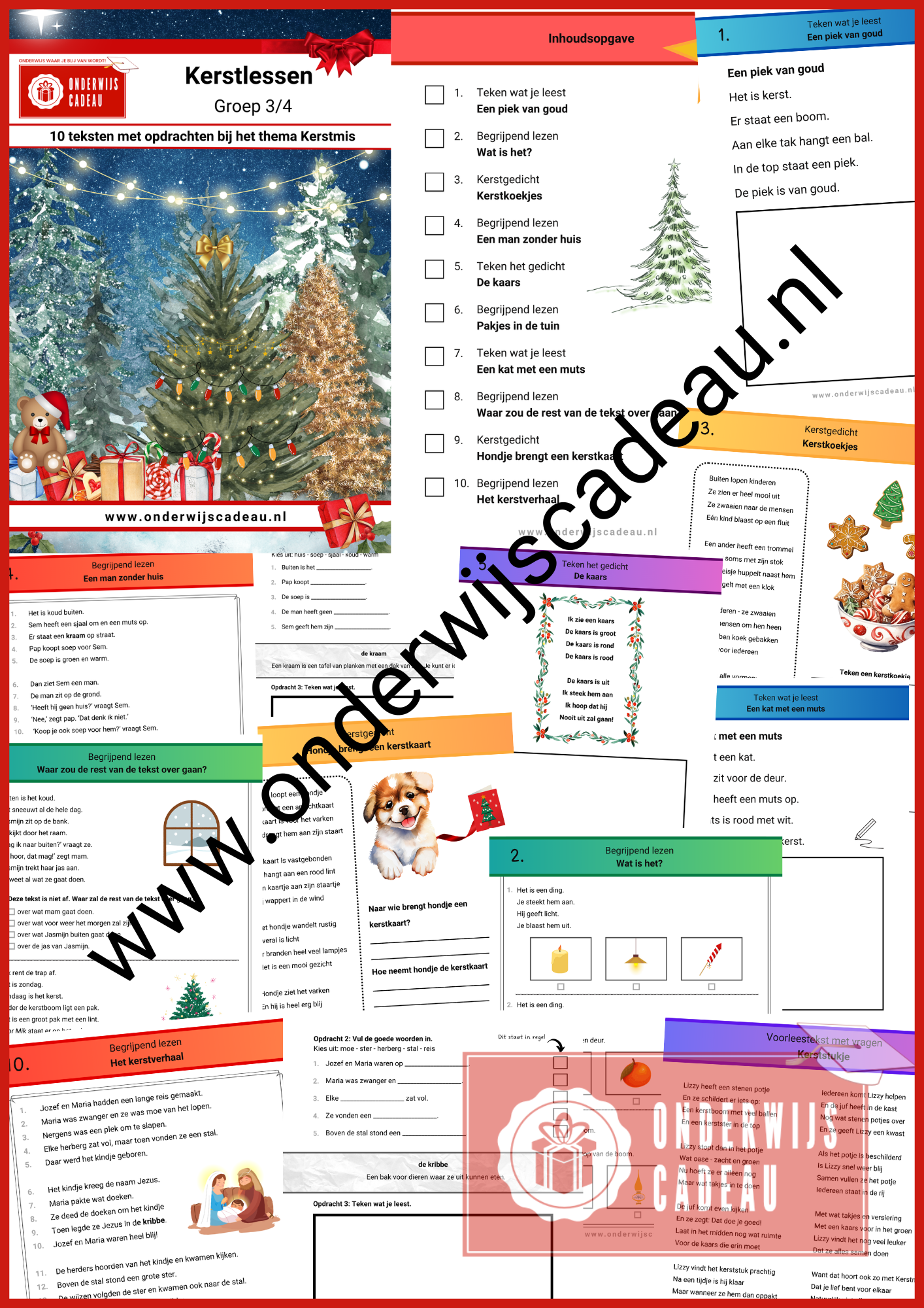 Kerstlessen - Groep 3/4 - 10 teksten met opdrachten bij het thema Kerstmis