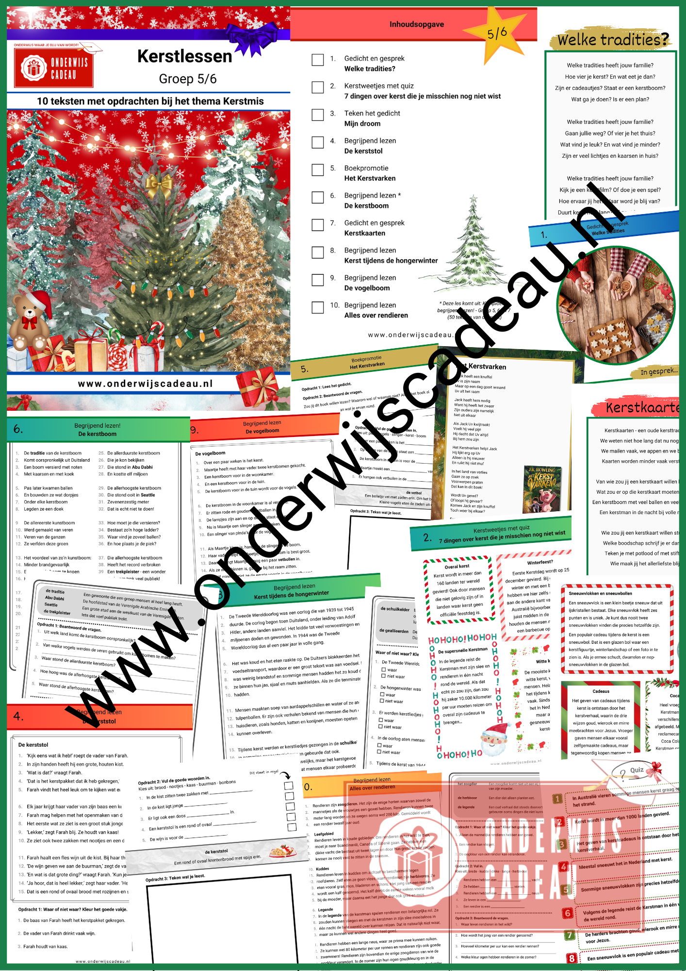 Kerstlessen - Groep 5/6 - 10 teksten met opdrachten bij het thema Kerstmis